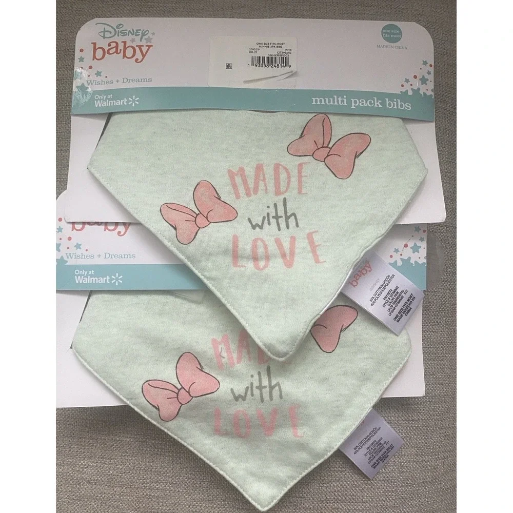 Lot Of 2 Disney Baby Wishes + Dreams Minnie Mouse Baby Bibs 3 Per Pack